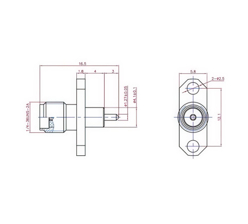 ВЧ разъём SМА(female) для установки на корпус на 2 винта, хвостовик 4х3мм