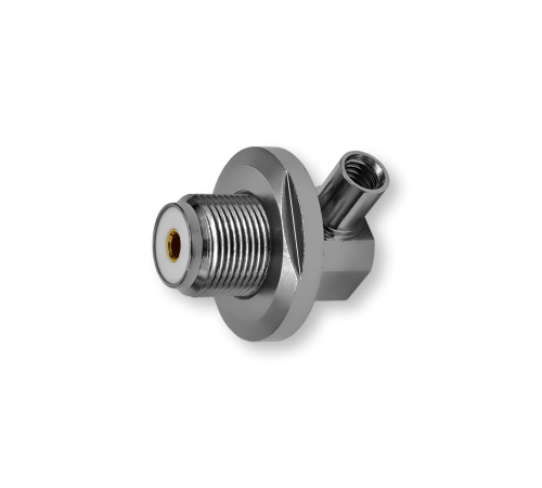 ВЧ разьём UHF(female) SO239 приборно-кабельный с гайкой, обжимной, угловой на кабель RG-58