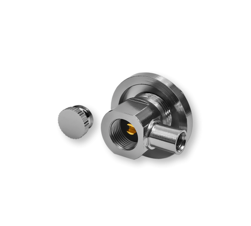 ВЧ разьём UHF(female) SO239 приборно-кабельный с гайкой, обжимной, угловой на кабель RG-58