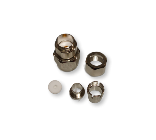 ВЧ разъем N (male) прижимной цанговый AL-NM-RG8U для кабеля RG8/U, AntennaLab — монтаж без пайки с фиксацией цангой