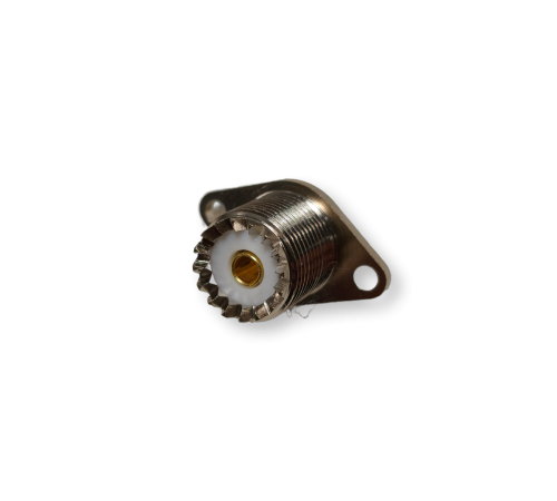 ВЧ разъем UHF (female) SO239 фланцевый U-2452 для установки на корпус — розетка на 2 винта для панельного монтажа