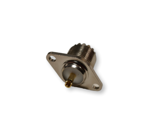 ВЧ разъем UHF (female) SO239 фланцевый U-2452 для установки на корпус — розетка на 2 винта для панельного монтажа