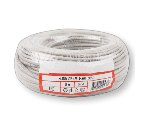Кабель витая пара UTP, 4PR 5e, оболочка PVC (для помещений), серый, 100м