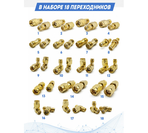 Набор ВЧ переходников №2 в кейсе 18 шт (SMA-SMA)